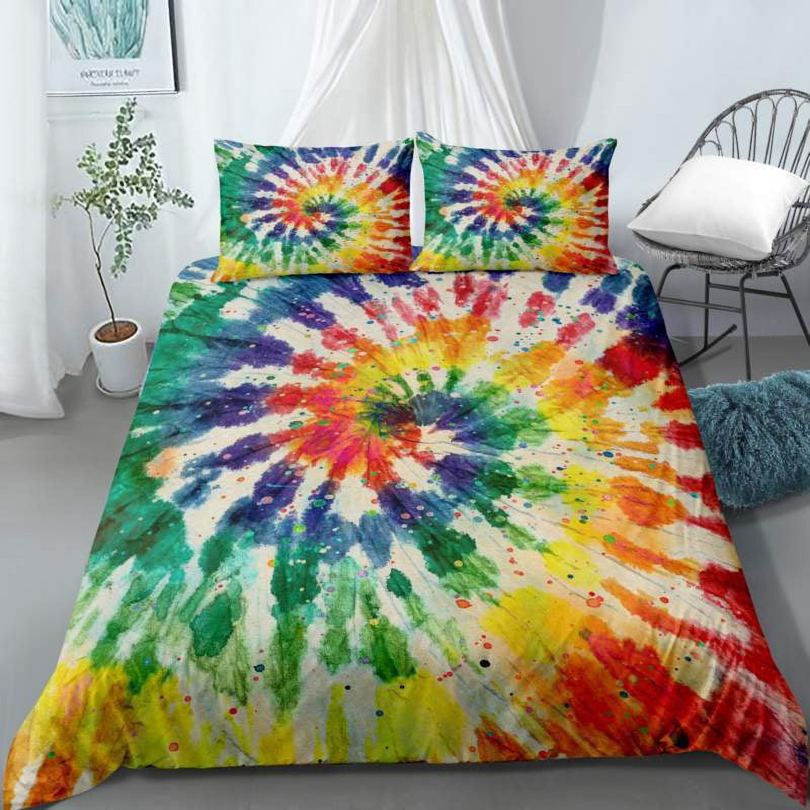 Colourful Tie Dye Bedding Sets Tie Dye Duvet Cover Spiral Tie Dyed Printed Comforter Cover Set