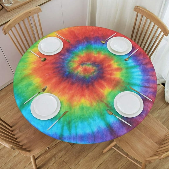 Colourful Tie Dye Round Fitted Tablecloth with Elastic 40-44 Inch