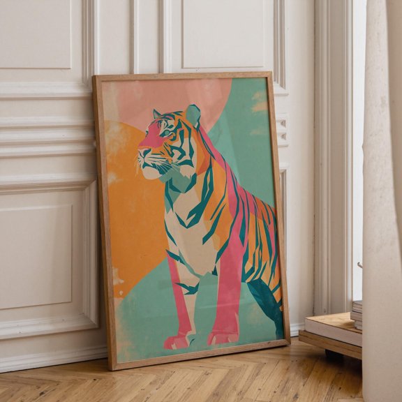 Colourful Tiger Modern Wildlife Contemporary Graphic Poster Unframed Paper Print
