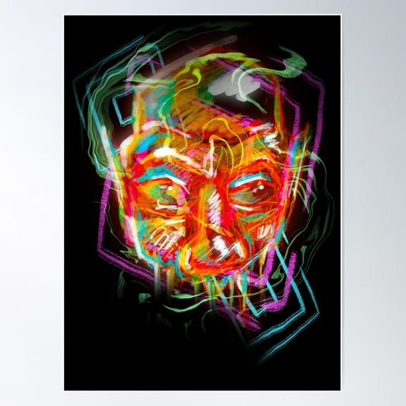 Colourful Trippy Abstract Psychedelic Face Design. Poster Wall Art, Modern Wall Decor For Living Room Bedroom, 16x24 UNFRAMED
