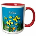 thumbnail image 1 of 3drose, Colourful Tropical Plants and Fish Design Personalized with a Female Name Anna, 11oz Two-tone Red Mug, 1 of 4
