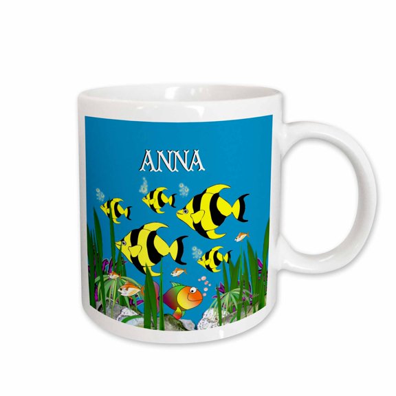 3drose, Colourful Tropical Plants and Fish Design Personalized with a Female Name Anna, 15oz Mug