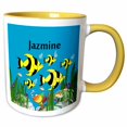 thumbnail image 1 of 3drose, Colourful Tropical Plants and Fish Design Personalized with a Female Name Jazmine, 11oz Two-tone Yellow Mug, 1 of 6