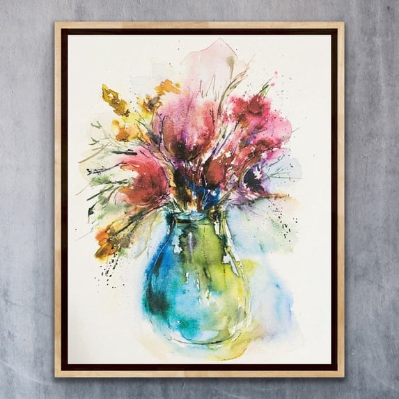 Turqoise Neon Colourful Turquoise Floral Vase Wall Art Print, Bright Fun Flower ...