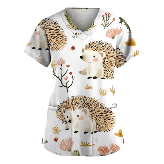 Colourful V-Neck Scrub Tops With Pockets, Animal Print For Women Breathable Workwear Scrubs Loose Fit Shirts Pockets Pink Nurses Dress Dresses Summer 2026 Womens Casual Black Beige