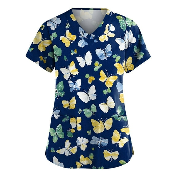 Colourful V-Neck Scrub Tops With Pockets, Animal Print For Women Breathable Workwear Scrubs Loose Fit Shirts Pockets Pink Nurses Dress Dresses Summer 2025 Womens Casual Black Blue