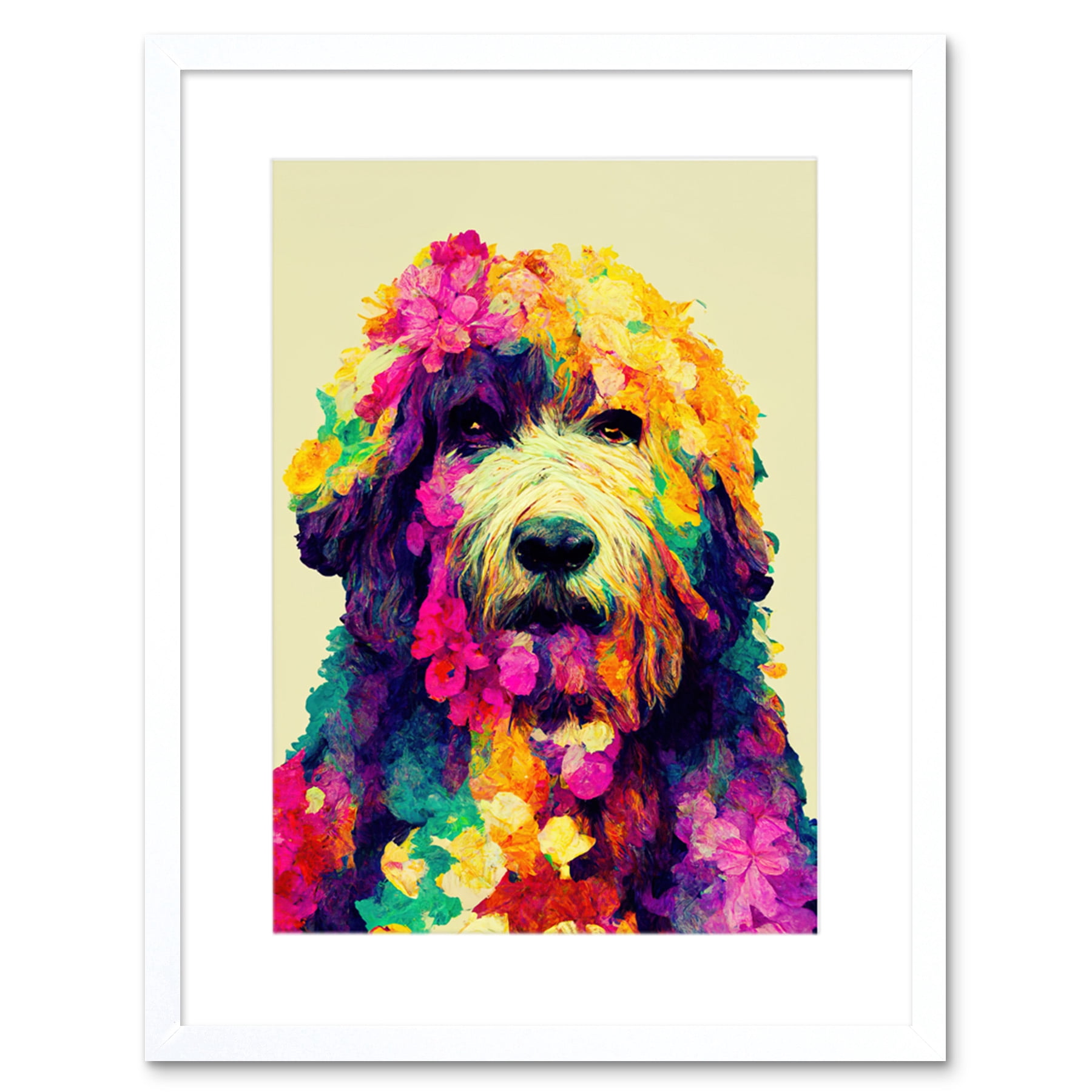 Colourful Vibrant Floral Labradoodle Dog Abstract Portrait Artwork ...