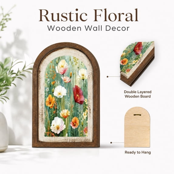 Colourful Wildflower Wall Art Vintage Moody Flower Botanical Wall Decor Painting Cottagecore Floral Plant Artwork 3D Textured Sandstone for Living Room Bedroom 5x8 inch Wood Framed