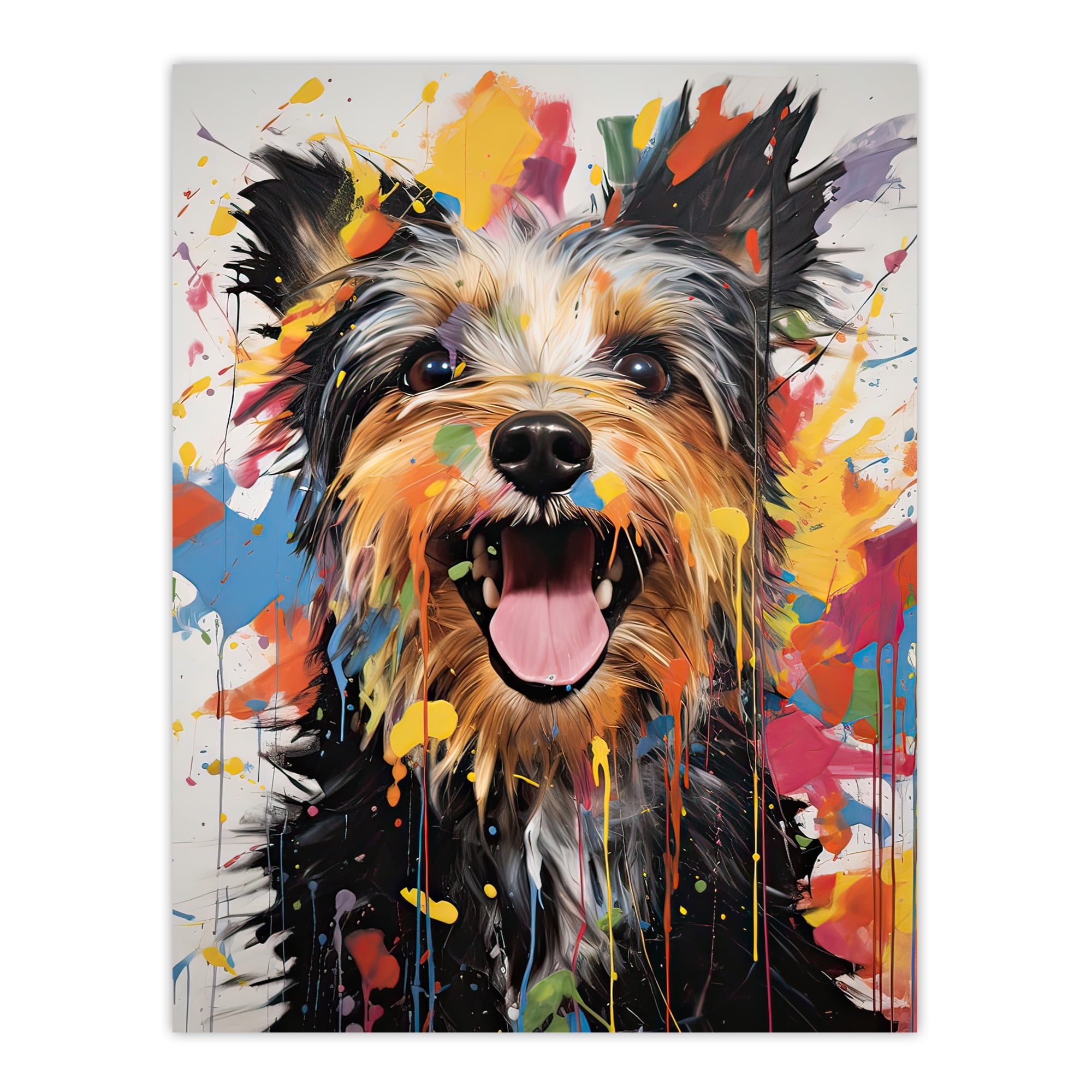 Colourful Yorkshire Terrier Artwork Oil Painting Yellow Blue Pink Pet Portrait Extra Large XL Wall Art Poster Print Walmart