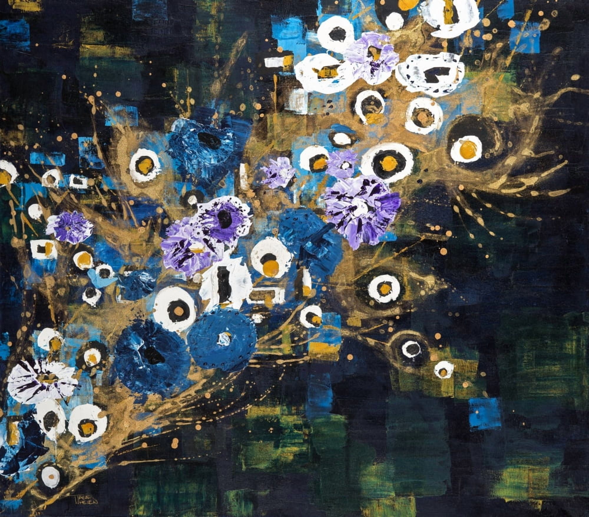 Colourful abstract painting Canvas Art - Tara Thelen Design Pics (32 x 28)