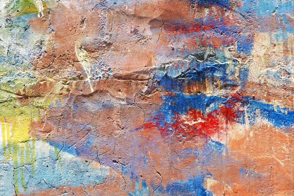 Colourful brush strokes and paint on the side of an old building Trapani Sicily Italy Canvas Art - Ron Dahlquist Design Pics (19 x 12)