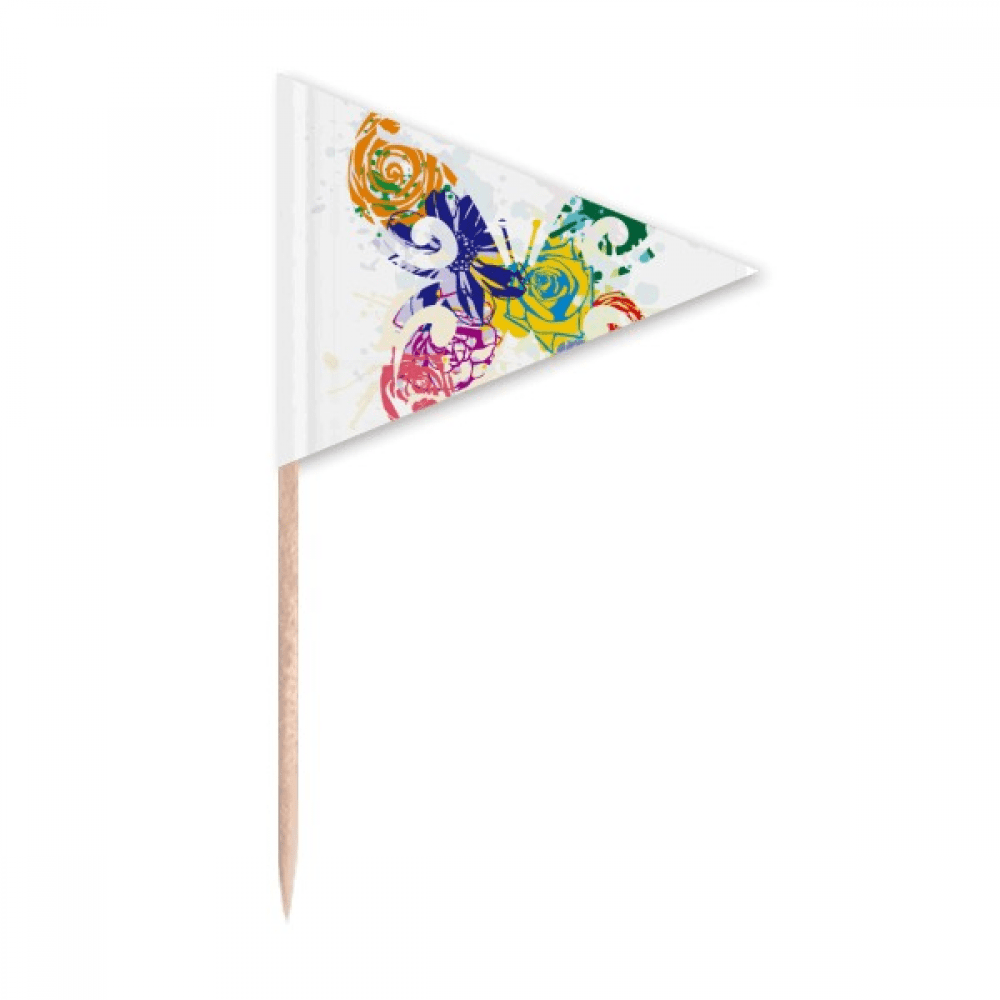 Colourful with Floral Pattern Graffiti Toothpick Triangle Cupcake ...