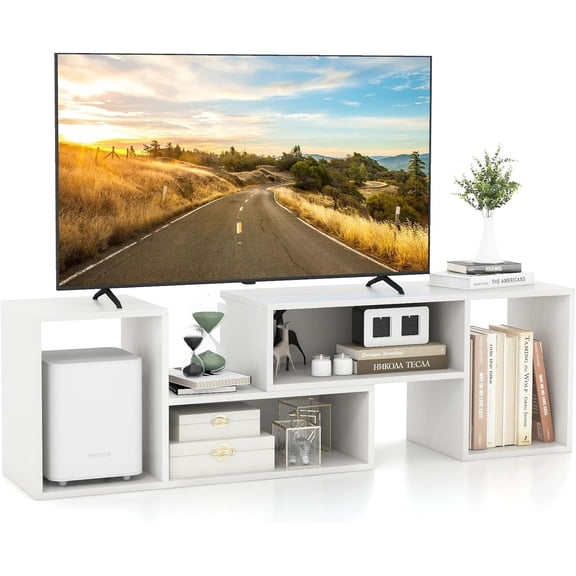 Colourfull Bookshelf TV Stand for TVs up to 55", 2 Pieces Free-Combination Entertainment Center with Storage Cubes, Modern Media TV Console Table, Open Storage Bookcase for Living Room, Bedroom