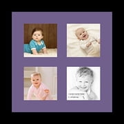 Colourfull Collage Photo Frame Single Mat with 4-4x4 Openings and Satin Black Frame.
