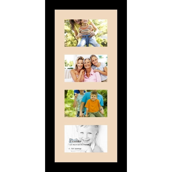 Colourfull Collage Photo Frame Single Mat with 4-4x6 Openings and Satin Black Frame.