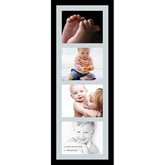Colourfull Collage Photo Frame Single Mat with 4-8x10 Openings and Satin Black Frame.