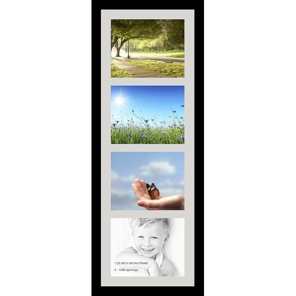 Colourfull Collage Photo Frame Single Mat with 4-8x10 Openings and Satin Black Frame.