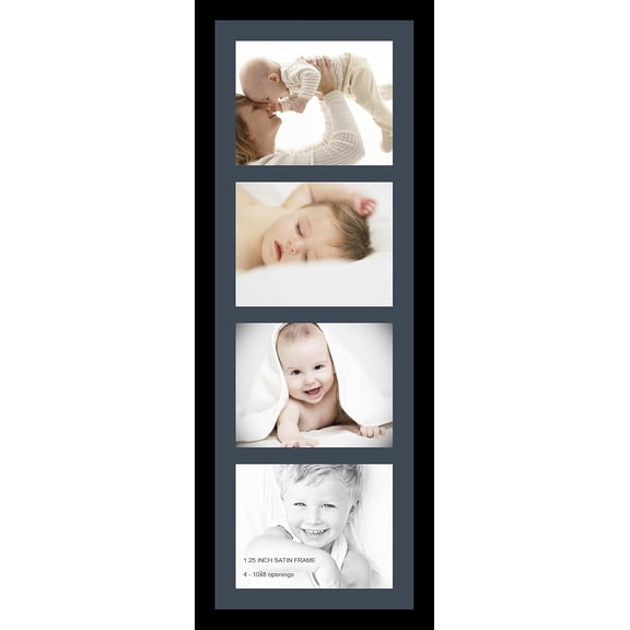 Colourfull Collage Photo Frame Single Mat with 4-8x10 Openings and Satin Black Frame.