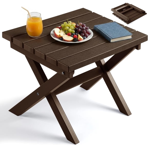 Colourfull Folding Outdoor Side Table, Small Outdoor Table, Portable, No Assembly, Weather-Resistant HDPE End Table for Camping, RV, Poolside, Garden (Brown)