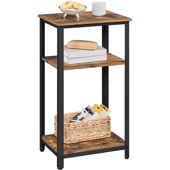 Colourfull Large 3-Tier Tall End Table, 30 Inches High Side Table with Wooden Shelves & Strong Metal Frame for Living Room Small Space, 12 x 16 x 29.5 inchesRustic Brown