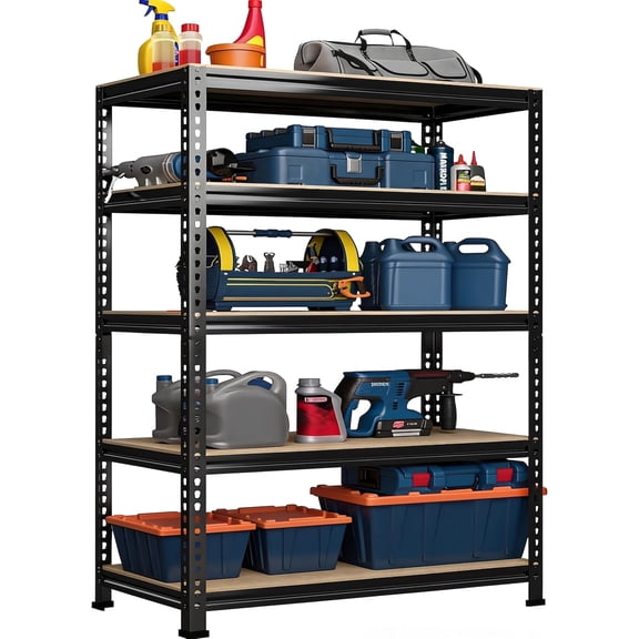 Colourfull Storage Shelves, 27.5" W X 12" D X 59" H Adjustable Metal Heavy Duty Garage Shelving Unit, 5 Tier Industrial Standing Utility Rack Organizer for Warehouse, Pantry, Kitchen, Basement, Black