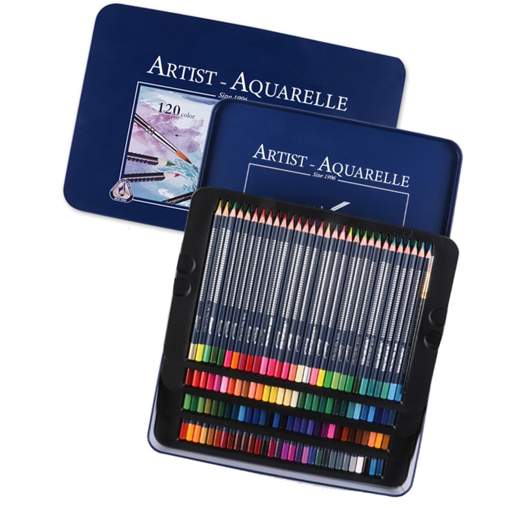 Colouring Pencils with Metal Box Wood Coloured Pencils Set Pre Sharpened Watercolor Pencil with Brush for Colouring Book