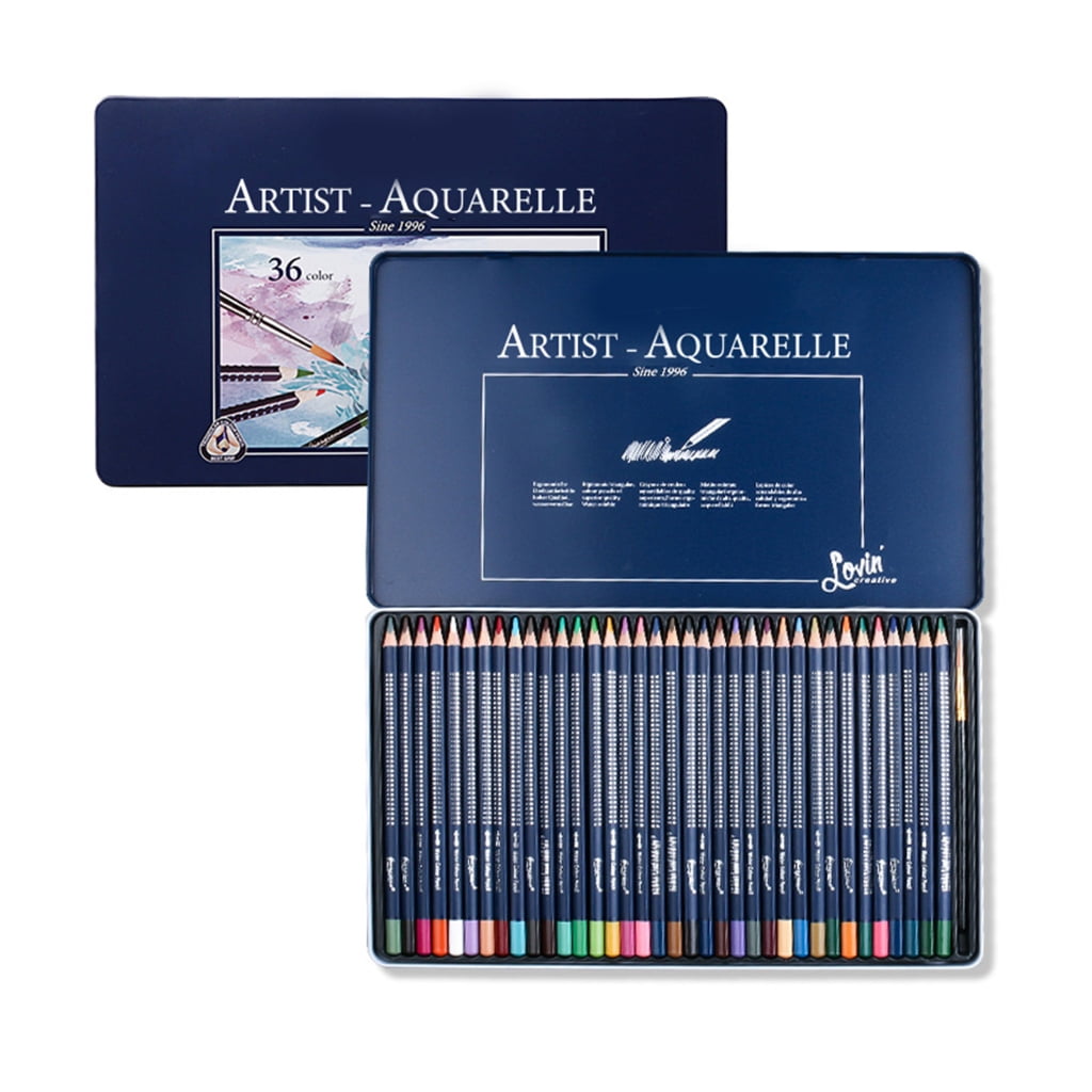 Colouring Pencils with Metal Box Wood Coloured Pencils Set Pre Sharpened Watercolor Pencil with Brush for Colouring Book