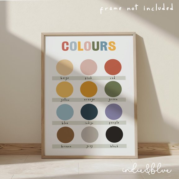 Colours Chart Print, Educational Learning Poster, Classroom Decor, Montessori Neutral Playroom Prints , Poster Print Only
