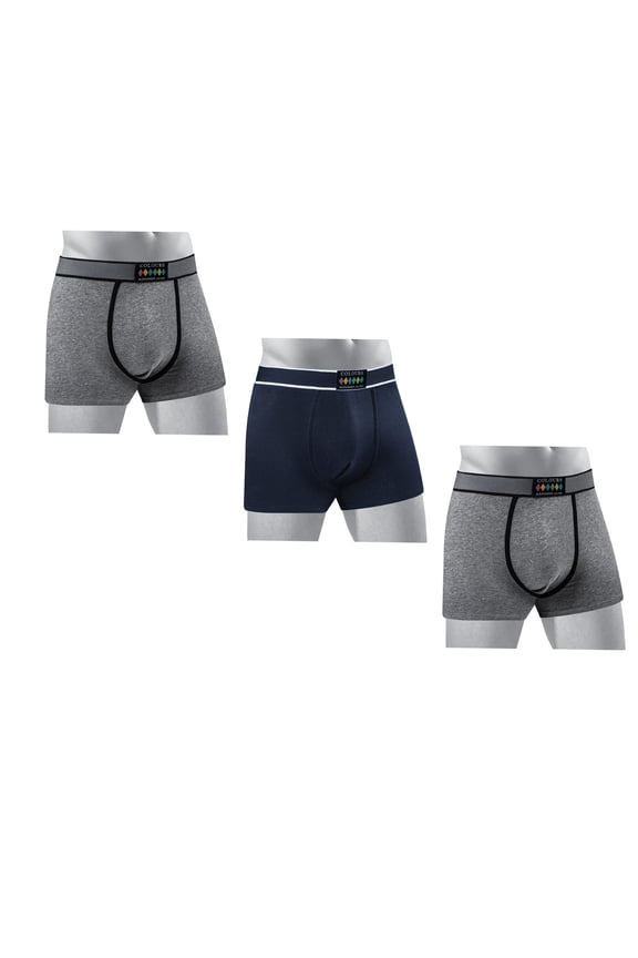 Colours by Alexander Julian 3 Pair Pack Men's Cotton Boxer, Charcoal/Navy/Charcoal Pack