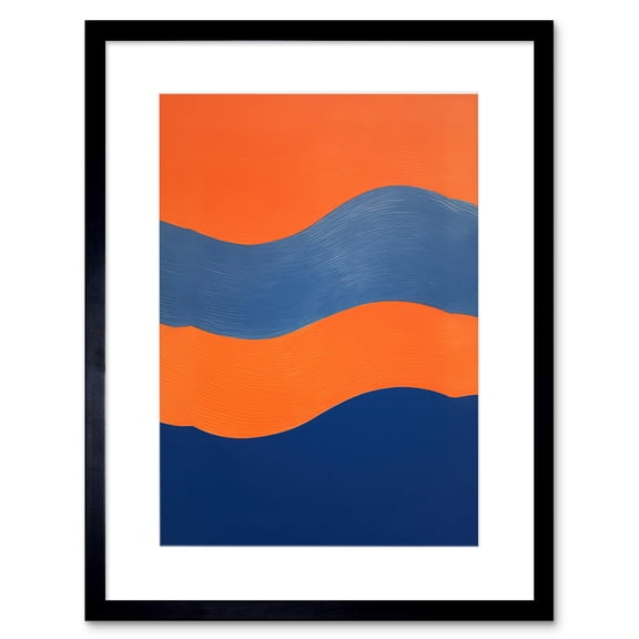 Colours of the Mediterranean Oil Painting Cobalt Blue and Tangerine Orange Minimalist Artwork Framed Wall Art Print 9X7 Inch