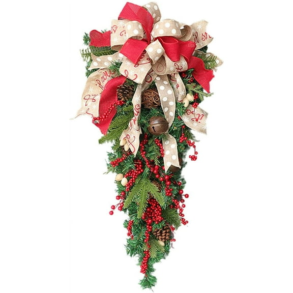 Colourtree 2 Pcs 23.6" Christmas Upside Down Tree, Upside Down Artificial Christmas Tree, Upside Down Rattan Christmas Tree Decorations Christmas Swag