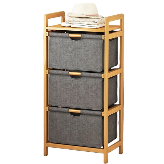 Colourtree 3 Drawers 23.6 Inch Section Freestanding Bamboo Bathroom Organizer with Pull Out Hamper Drawers Wooden Laundry Towel Cabinet Tower Three Part Compartment Sorter Basket