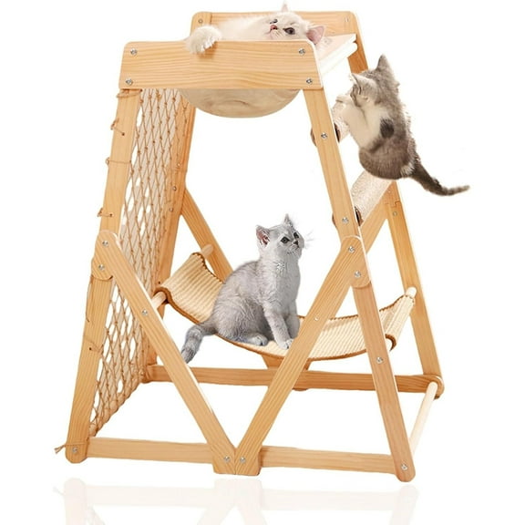 Colourtree 33.46'' H X 27.56'' W X 20.28'' D Cat climbing frame for Indoor with Hammock Straching Post Climbing Web and Danging Sisal Ball