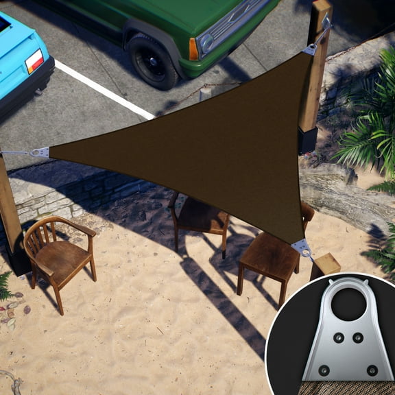 Colourtree 4' x 4' x 4' Brown Triangle Size Super Ring Sun Shade Sail CTAWTN Canopy Awning Shades for Patio - Commercial Heavy Duty - 260 GSM - 5 Years Warranty