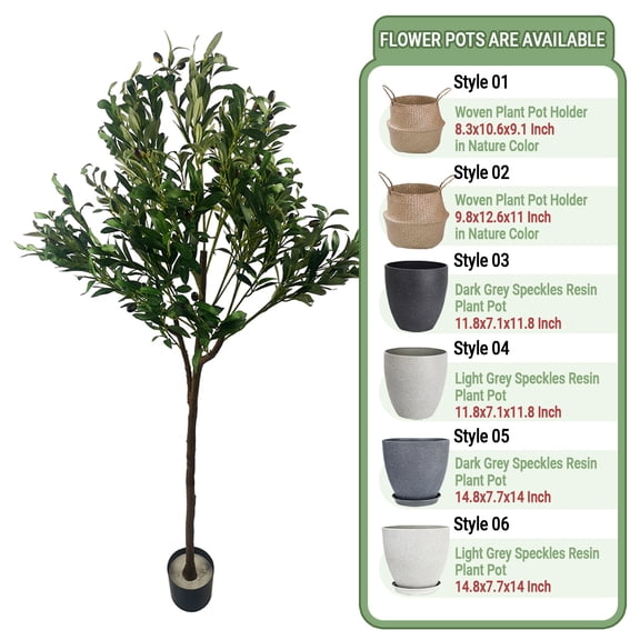 Colourtree 59" Tall Faux Olive Tree, Realistic Texture Potted Silk Artificial Olive Tree, Fake Olive Trees Indoor Outdoor for Home Office Living Room Bedroom Foyer Porch Decor - Pot Style 01
