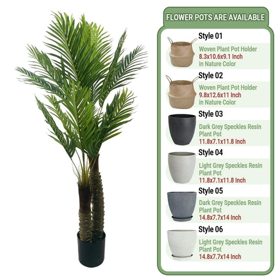 Colourtree 60" UV Resistant Faux Palm Tree, Artificial Palm Tree Indoor Outdoor, Fake Tree with Real Bark and Realistic Leaves and for Home House Office Living Room Yard Patio - Pot Style 01