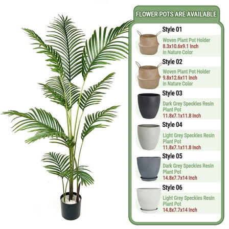 Colourtree 63" Artificial Palm Tree,Faux Areca Palm Plant with Real Touch Leaves and Adjustable Branches,Fake Tropical Palm Tree for Home Office Indoor Outdoor Modern Decoration - Pot Style 01