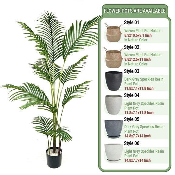 Colourtree 63" Artificial Palm Tree,Faux Areca Palm Plant with Real Touch Leaves and Adjustable Branches,Fake Tropical Palm Tree for Home Office Indoor Outdoor Modern Decoration - Pot Style 01