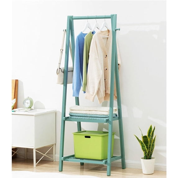 Colourtree 64.2'' H X 26'' W X 2.36'' D Clothing Garment Rack Clothes Rack Wooden with 2 Tier Shelves,Green