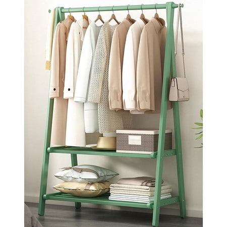 Colourtree 64.2'' H X 46'' W X 2.17'' D Clothing Garment Rack Clothes Rack Wooden with 2 Tier Shelves,Green