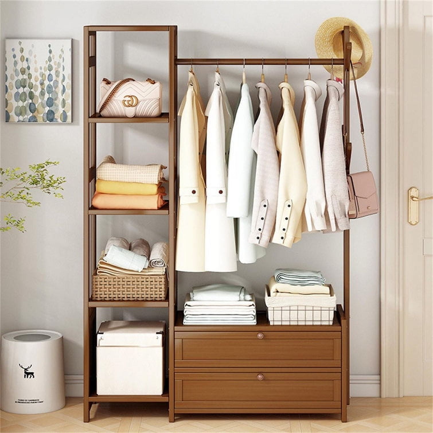 Colourtree 65'' H X 39.4'' W X 11.4'' D Bamboo Clothing Garment Rack ...
