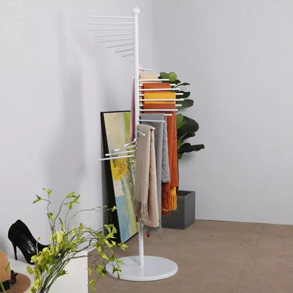Colourtree 67" White Scarf Rack Free Standing, Spiral Scarf Holder, Hijab Stand, 30 Rods for Multiple Scarves Purse Hat, Space Saving Organizer