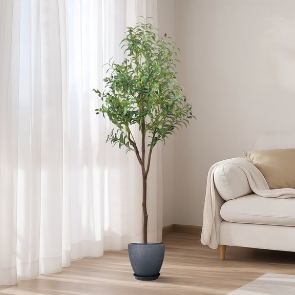 Colourtree 71" Artificial Olive Tree with Pot - Faux Silk Leaves & Fruits for Living Room Decor, Indoor Modern Home Decoration - Pot Style 05