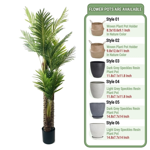 Colourtree 72" Artificial Palm Tree for Outdoors - Triple Phoenix Palm, UV Resistant, Large Fake Silk Palm Tree - Perfect for Patio, Poolside, Home Indoor Aesthetic Decor - Pot Style 04