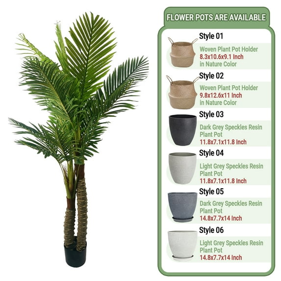 Colourtree 72" UV Resistant Faux Palm Tree, Artificial Palm Tree Indoor Outdoor, Fake Tree with Real Bark and Realistic Leaves and for Home House Office Living Room Yard Patio - Pot Style 02