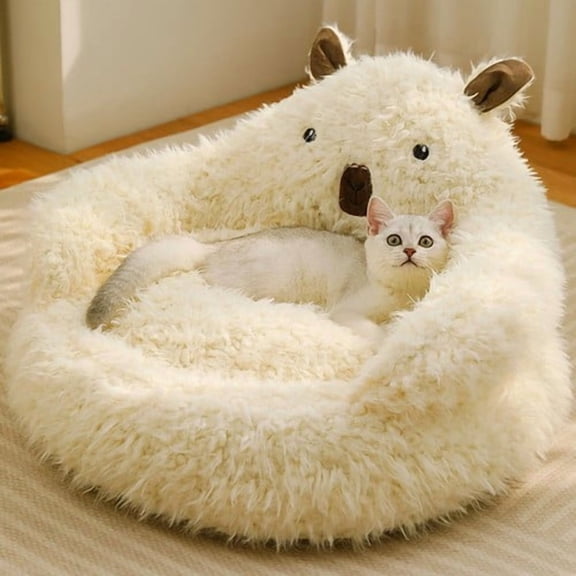 Colourtree Alpaca Fluffy Pet Bed, Round Dog Cat Sofa with Removable Cushion & Anti-Slip Bottom