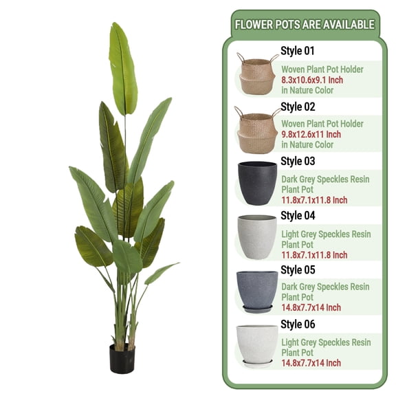 Colourtree Artificial Bird of Paradise Tree, 79" Tall Faux Plant, Lifelike Green Fake Tree for Home Office Warehouse Decor Indoor Outdoor - Pot Style 04