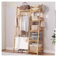 thumbnail image 1 of Colourtree Bamboo 32" W Garment Rack with Hanging Rod ,Storage Shelves and Bag，Yellow, 1 of 4
