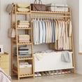 thumbnail image 1 of Colourtree Bamboo 51" W Garment Rack with Hanging Rod Storage Shelves and Bag，Yellow, 1 of 6