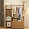 thumbnail image 1 of Colourtree Bamboo Clothing Garment Rack, 5 Tier Clothes Hanging Rack with 2 Drawers & Side Coat Rack, Portable Wardrobe Closet Organizer with 6 Hooks Hat Tree for Bedroom (Natural, 39.4), 1 of 4